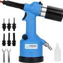 Heavy duty Air Hydraulic Rivet Nut Tool, Pneumatic Riveter Automatic Rivet Nut Gun Tool Setting Kit Come with 7 Size SAE Nose-Piece Assembly (#6-32, #8-32, #10-24, 1/4-20, 5/6-18,3/8-16,1/2-13)