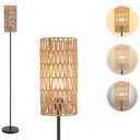 Ruiever Floor Lamp for Living Room,Farmhouse Rattan Floor lamp,Modern Standing lamp with 3 Color LED Bulb,Black Tall Lamp with Foot Switch