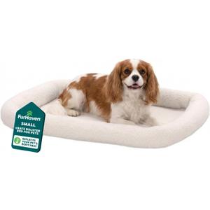 FurHaven Dog Bed for Small Dogs & Cats, Bolster Crate Pad with Soft Supportive Base for Carriers & Kennels, Machine Washable, Small, Sherpa Fleece, Cream