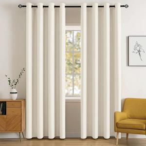 MIULEE Room Darkening Curtains Thermal Insulated Black Out Drapes Solid Window Treatment Long Grommet Light Blocking Blackout Curtain for Living Room Bedroom 2 Panels Set 52 x 84 inch Length Beige