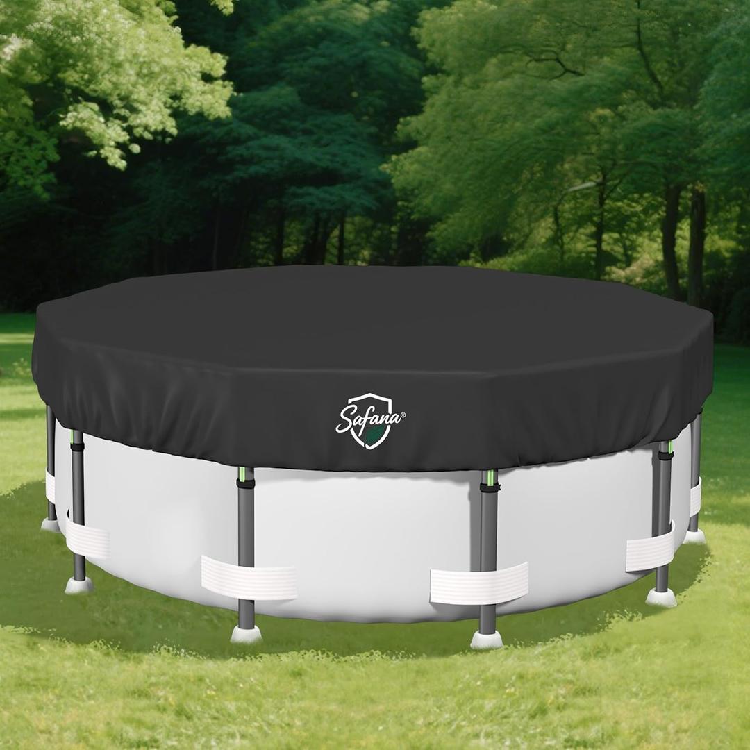 SAFANA 18FT Round Pool Covers for Above Ground Pools, Round Swimming Pool Cover [Upgrade 420D Thicker] Protective Leaf Cover, Elastic Band Auto Shrink & Seal, Tear Resistant, UV Protection, Black