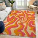 Retro Area Rug, Orange 70s Wavy Swirl Pattern, Machine Washable Modern Non-Slip Rug, Home Decor Floor Carpet for Classroom Laundry Bedroom Living Room, 5' x 7'