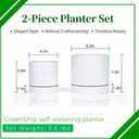 GreenShip Planter Set of 2 (15.7" &13.7") – Cylinder Planters with Drainage Hole and Planter Saucer, Jun Porcelain Clay & Recycled Resin, Decorate Home,Office & Outdoor,White pots