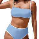 Pink Queen 2026 Women's High Waisted Bikini Sets Two Piece Swimsuit Color Block High Cut Bathing Suits Beach (Blue, S)