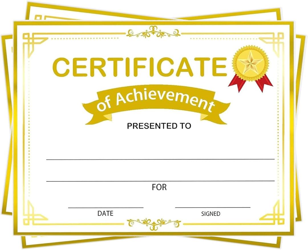 Certificate of Achievement Awards 30 Pcs Gold Award Certificates of Completion Paper Awards Certificate 8.5x11 Inch Graduation Diploma Achievements for Students Teachers School Supplies