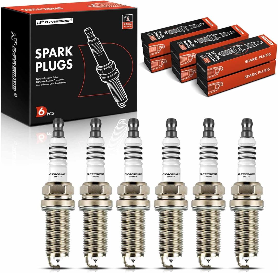A-Premium Iridium Platinum Spark Plugs Compatible with Honda Accord & Jeep Grand Cherokee & Dodge Grand Caravan & Kia Sorento & Hyundai Santa Fe & Chrysler Town & Country & Acura RDX, Pack of 6 