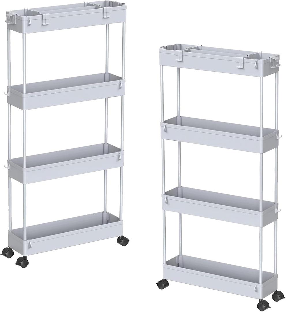 SPACELEAD 2-piece Set Slim Storage Cart 3 Tier, Bathroom Organizer Rolling Utility, Mobile Shelving Unit Slide Out for Office, Kitchen, Laundry Room & Narrow Places