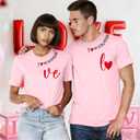 Valentine's Matching Couples Shirts Love Heart Print Graphic Shirt Husband Wife Short Sleeve Tees Tops (Pink, XL)