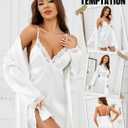 RSLOVE Women’s Satin Sleepwear Set – 2 Piece Lace Cami Nightgown and Long Sleeve Robe Sexy Silk Pajamas Lingerie for Women