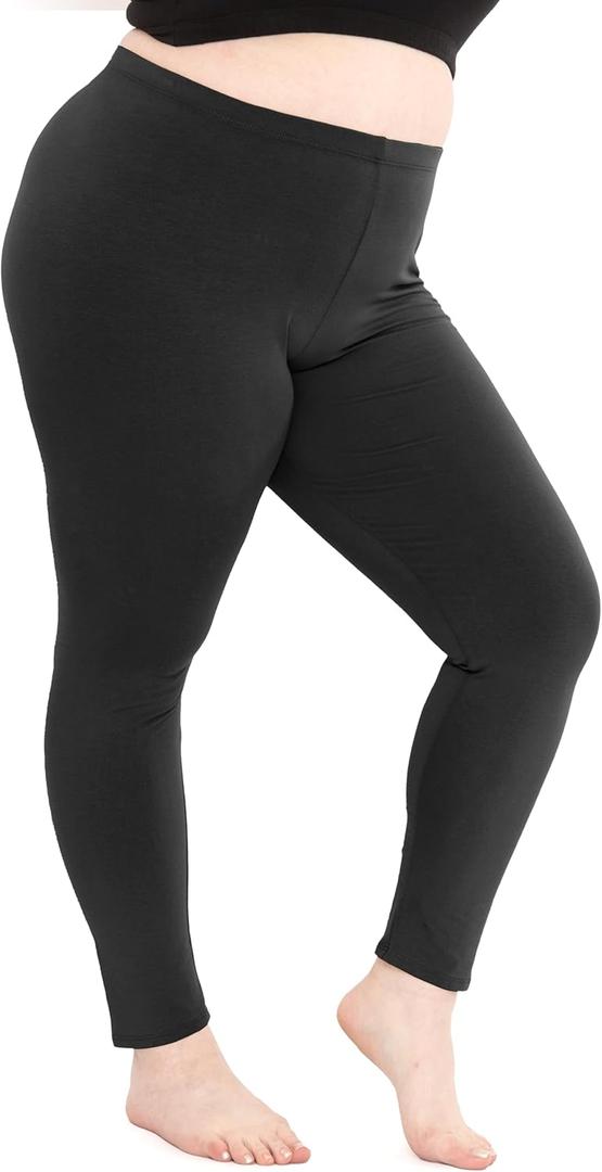 STRETCH IS COMFORT Women's Plus Size Knee & Full Length Cotton Leggings, (2XL, Black)