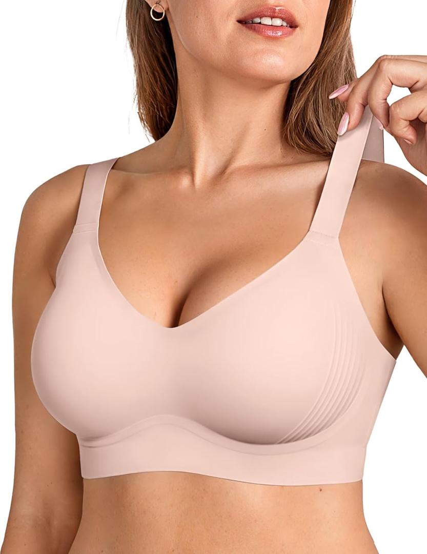 Vertvie Bras for Women No Underwire Wireless Push Up Seamless Full Coverage Comfort Sports Everyday Bra Regular & Plus Size (Large, Pink)