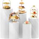 White Cylinder Pedestal Stands for Party- 5 Pieces , Large White Cake Pedestal Stand, Pedestal Display Plinth Pillars for Wedding Ceremony Birthday Party Art Decor-- 15.7*35.43''(L),14.17*29.5''(M),12.99*23.6''(S), 21.6*11.8"(XS), 19.68*10.6"(XXS)