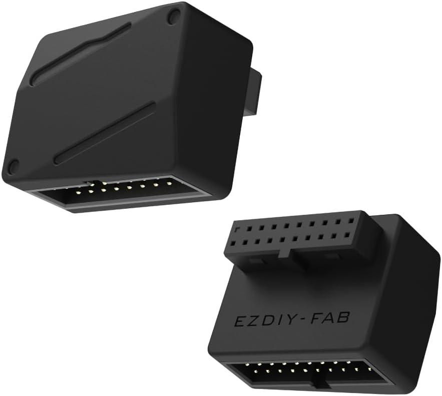 EZDIY-FAB USB 3.2 Gen 1 19-Pin 90 Degree L-Shape Adapter, Motherboard USB 3.0 Internal Header Adapter,19-Pin Male to Female Converter for Front Panel USB-A, Black -RVS