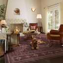 Clemile 8x10 Living Room Rug - Washable Ultra-Thin Area Rug Vintage Carpets - Soft & Stain Resistant Abstract Rug for Home Bedroom Dining Room Home Office Red Burgundy