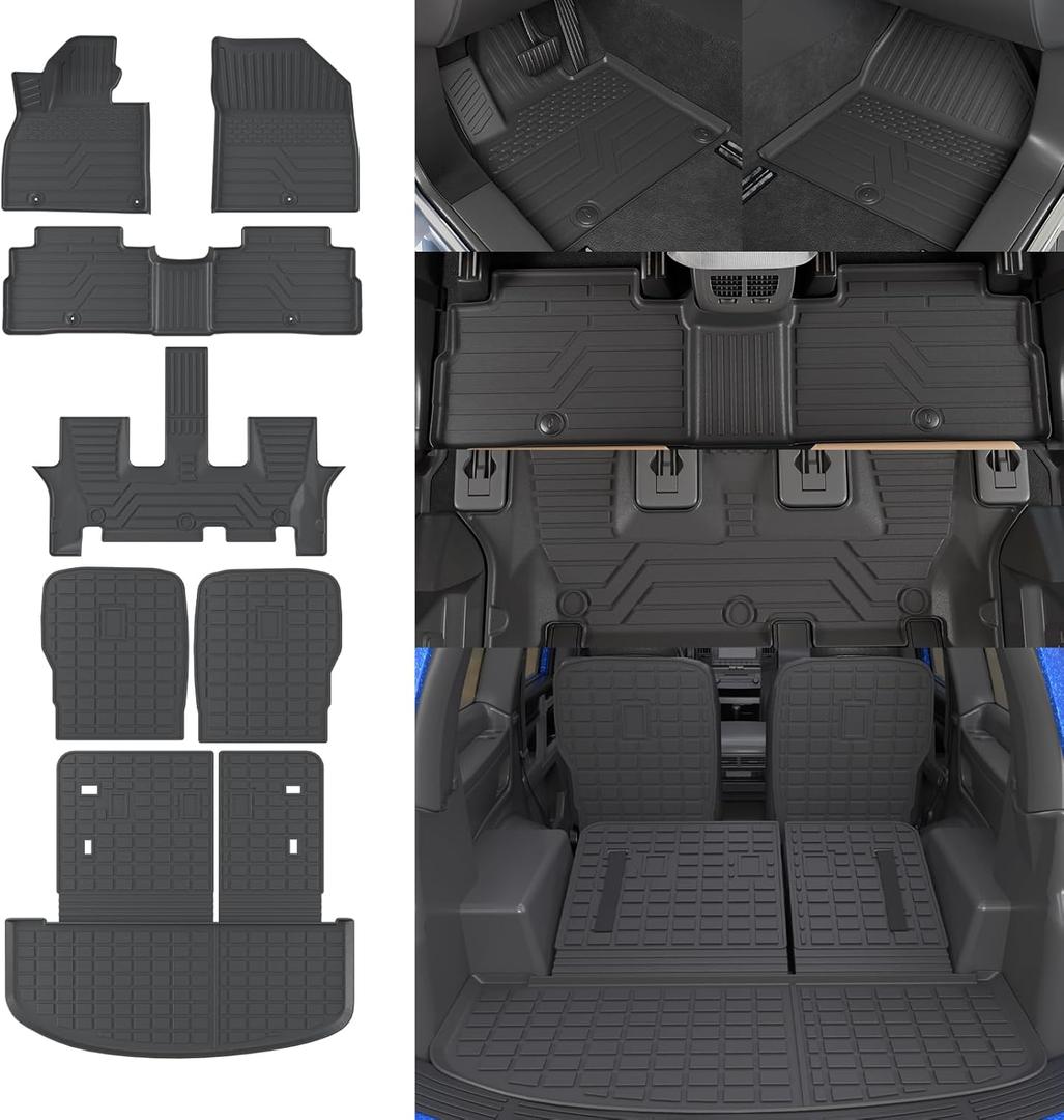 Rongtaod Floor Mats Compatible with 2020-2025 Kia Telluride 7 Seats Trunk Liner Cargo Liner Back Seat Cover Kick Mat 2024 Telluride Accessories (Floor Mats+Trunk Mat+2nd&3rd Row Backrest Mat)