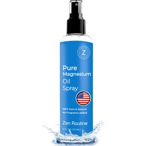 Zen Routine Pure Magnesium Oil Spray  8oz (Single) Organic USP Grade, Magnesium Oil for Feet, Magnesium from Ancient Minerals - Natural Magnesium Chloride, Made in The USA (8 Fl Oz (Pack of 1))