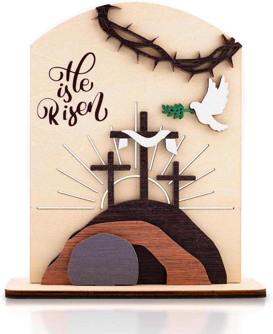 He is Risen Easter Resurrection Decor - Easter Decorations for Home - Empty Tomb Religious Resurrection Set Decoration for Table, Desk, Home