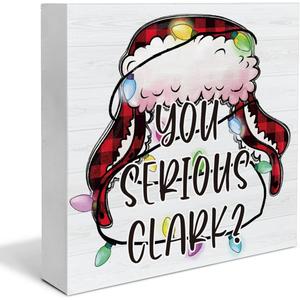 3 x Funny Christmas Vacation Wooden Sign Decor - 'You Serious Clark' Block Sign for Table Shelf - Holiday Decorations 5 x 5 Inch