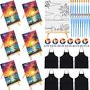Motipuns 6 Set Pre Drawn Canvas for Painting for Adults Sip and Paint Kit with Easels 8 x 10 Inches Paint Party Kit with Printed Canvas Paints Brushes Palette Apron(Seaside Sunset)