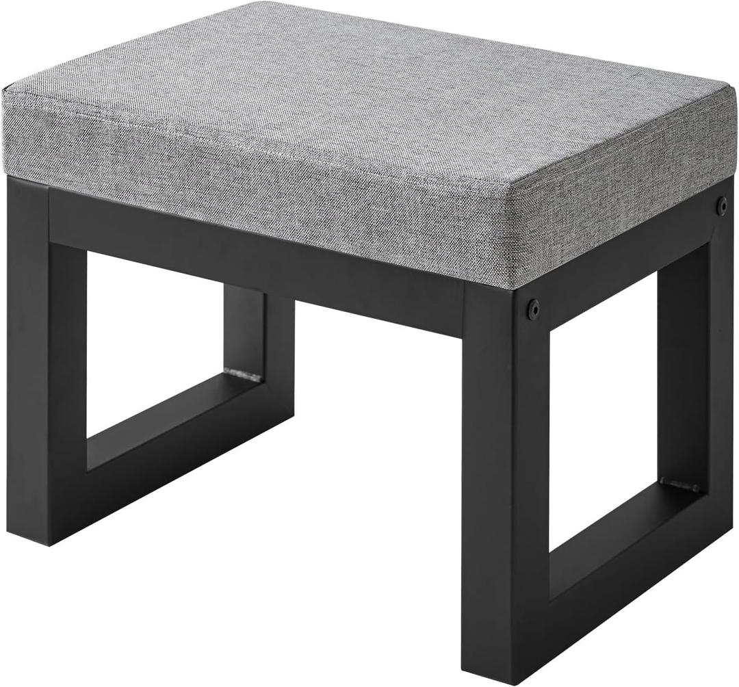 IBUYKE 16 Inch Small Foot Stool Ottoman, Rectangle Linen Foot Rest with Padded Seat and Metal Legs, Modern Ottoman Foot Rest for Living Room Bedroom Entryway Couch, Grey-Blue WBD001L