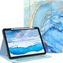 OKP Case for iPad 11-inch (A16) 2025 / 10th Generation 2022, for ipad 11th /10th 10.9 inch with Multi-Angle Viewing PU Leather Stand Cover with Pencil Holder & Pocket, Auto Sleep/Wake, Marble Blue
