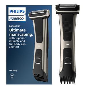 Philips Norelco Bodygroom 7000 Series, Showerproof Groin and Body Trimmer for Men, Precise Body Grooming, Adjustable Comb, Safe Even Below The Belt, 80 Min. Runtime, Model BG7030/49 (Black/Steel)