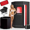 Upgraded Steam Sauna Portable with Red Light Therapy with Ice Bath Tub for Home Personal Home Spa Contrast Therapy (Black)
