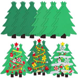 Elcoho 12 Kits DIY Foam Christmas Tree for Making Crafts Including Foam Christmas Tree Stickers Assortment Accessory for Fun Home Activities