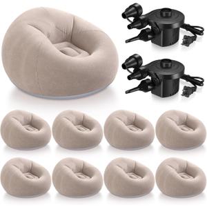 Realspring 9 Pcs Inflatable Bean Bag Chairs for Adults with Electric Air Pump, Blow up Couch Folding Portable Inflatable Couch Lazy Sofa for Outdoor Movie Night Camping, Coffee