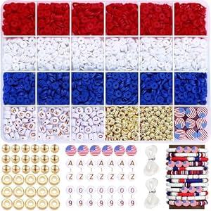 Megoogo Clay Beads Bracelet Making Kit, 2550Pcs Red-Blue-White Flat Round Spacer Silicone Beads Set for Bracelets DIY Crafts Independence Day Decor Holiday Gift
