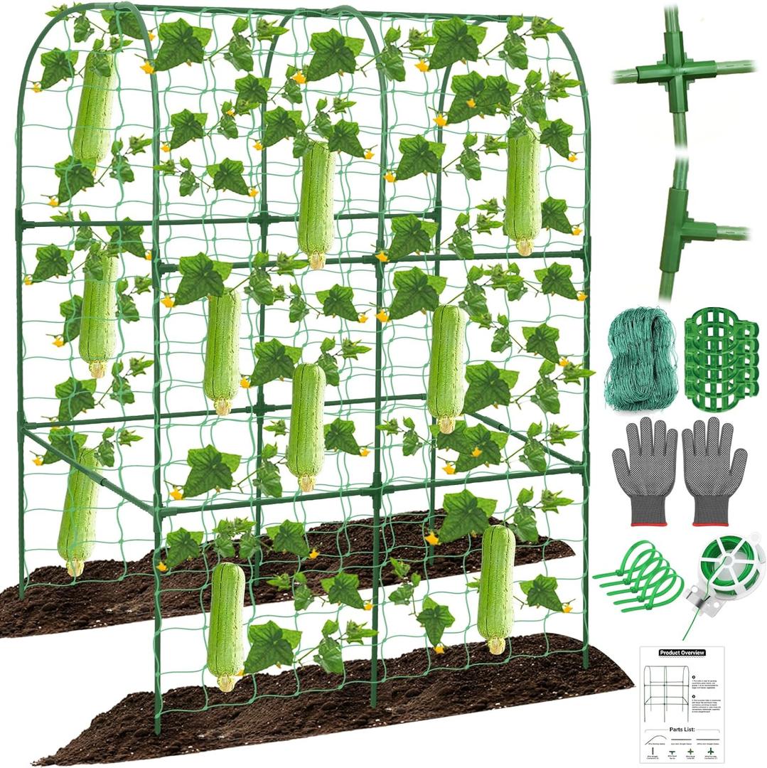 Cucumber Trellis for Raised Bed 50 x 34 Inch U-Shape Garden Trellis for Climbing Plants Outdoors Metal Garden Cucumbers Arch Trellis, Cucumber Plant Support for Tomato, Pea, Zucchini, Vine Flower