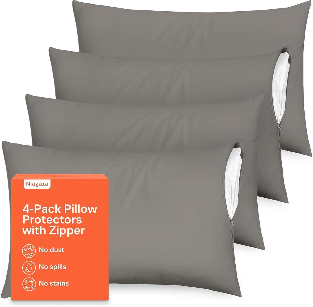 Ultra Soft Pillow Protectors with Zipper King Size - Set of 4 Breathable Pillow Covers - 100% Protection Against Stains, Dust & Dirt - Machine Washable (Gray) Ultra Soft Pillow Protectors with Zipper King Size - Set of 4 Breathable Pillow Covers - 100% Protection Against Stains, Dust & Dirt - Machine Washable (Gray)