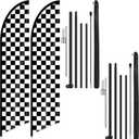 HunnmingRe 2 Sets Checkered Flag Banner Black and White Swooper Flag with Pole Kit Checkered Feather Racing Windless Full Sleeve Banner Finish Line Sign Kit for Races Events Party Supplies