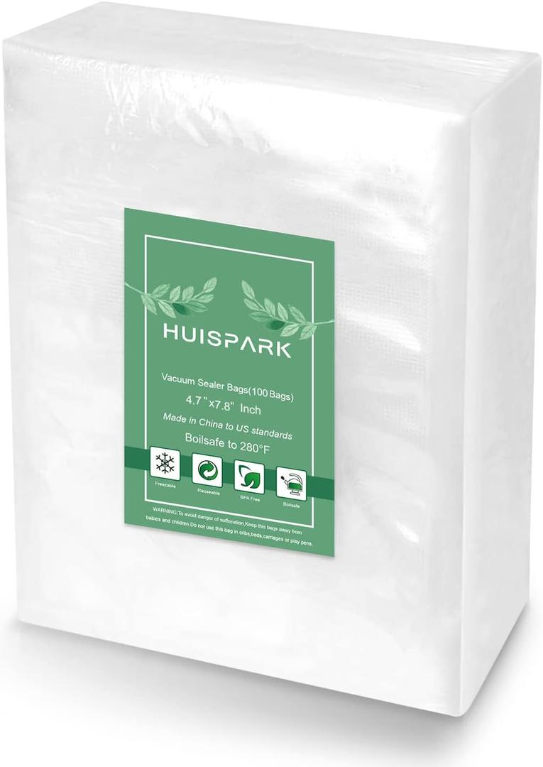 4.7" x 7.8" Vacuum Sealer Bags,Heavy Duty Pre-Cut Design Commercial Grade Food Sealable Bag for Heat Seal Food Storage,Smell Proof Bags Boilsafe to 280F Freezable, Resizable,Reuseable (100Pcs)