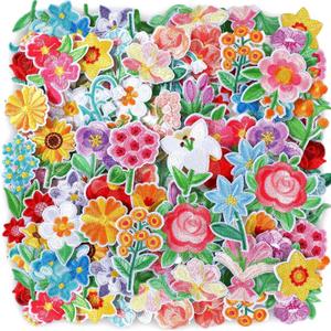 Zeyune 72 Pcs Mini Flower Iron on Patches Bulk Embroidered Spring Floral Iron on Hat Patch Rose Sunflower Daisy Lily Tulip Peony Applique Sew on for Hat Backpack Clothing Shirt Jeans Pants DIY Craft (Pastel)