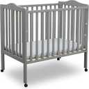 Delta Children Folding Portable Mini Baby Crib with 1.5-inch Mattress - Greenguard Gold Certified, Grey, 39"L x 25"W x 38"H