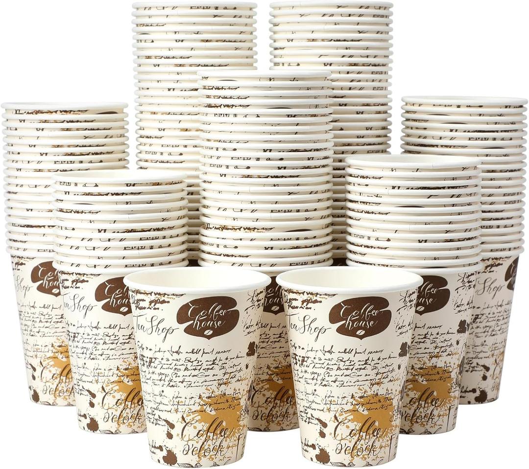 SIUQ Coffee Cups 12 oz 240 Pack, Leak-Proof Disposable Paper Cups with Retro Design, for Hot/Cold Beverages, Ideal for Party, Business, Travel, Picnic, Offices and Cafes
