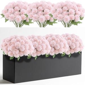 12 Bundle Artificial Mums Flowers for Outdoor Spring Decoration,Faux Ball Chrysanthemums Bouquet Fake Silk Flower for Vase Easter Table Floral Arrangement Wedding Home Decor(12, Pink)