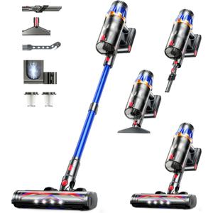 RENDOW Cordless Vacuum Cleaner, 550W 45Kpa 65Mins Vacuum Cleaners for Home, Self-Standing Cordless Stick Vacuum with LED Display,Anti-Tangle Rechargeable Wireless Vacuum for Pet Hair/Carpet/Hard Floor (Gold)