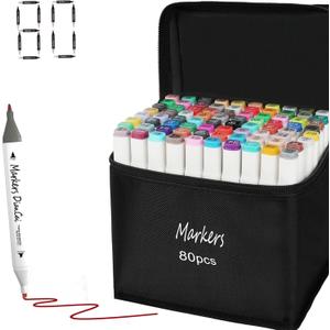 wyewye Alcohol Markers Set 80 Colors,Art Supplies Marker for Adults, Dual Tip Drawing Pens for Artists,Marker for Artists, Ideal Painting Pen for Drawing,Sketching and Designing(White) (1 Count (Pack of 80))