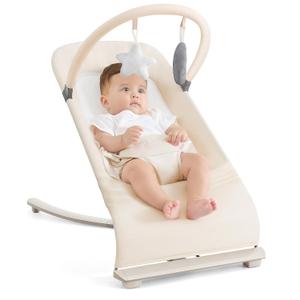 3-in-1 Portable Baby Bouncer & Rocker Chair for Newborn to Toddler - 4 Adjustable Recline Positions, Breathable Cotton Fabric, Natural Vibration, Supports Up to 33 lbs , Oatmeal Khaki
