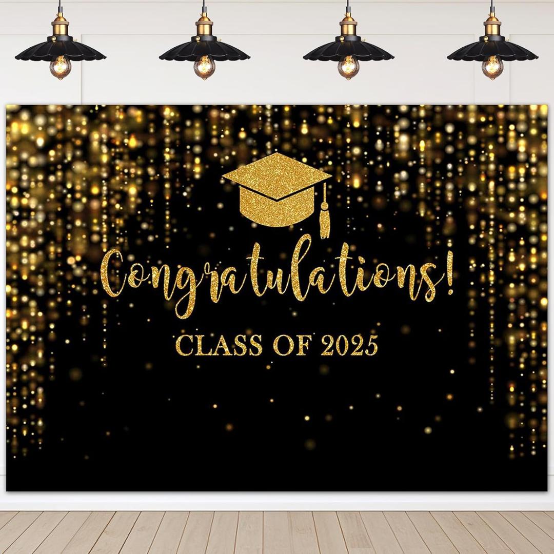 Mocsicka Class of 2025 Backdrop Rose Gold Glitter Bokeh Graduation Party Background 2025 Congrats Grad Prom Party Cake Table Decoration Photo Booth Props (8x6ft)
