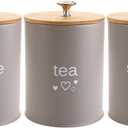 Fasmov Set of 3 Kitchen Canister Set, Coffee, Sugar, and Tea Storage Container Jars with Bamboo Lids for storing Sugar, Coffee and Tea, Gray