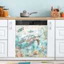 Sea Turtle Coastal Dishwasher Stickers Magnetic Cover Nautical Theme Ocean Starfish Shells Corals Kitchen Fridge Magnet Covers Decals Home Decorations Vinyl Sticker Reusable 23W x 26H inches