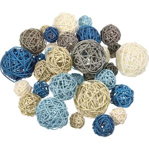 Patelai 36 Pcs Wicker Rattan Balls Decorative Balls for Vase Centerpiece Bowls Orbs Filler for Home Decor,4 Sizes(Cute Color)