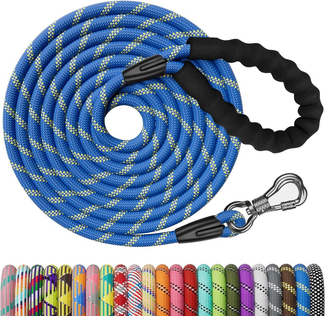 NTR Long Dog Leash - 50 FT Rope with Swivel Hook, Reflective Threads, Comfortable Handle - Training Leash for Medium & Large Dogs - Blue (50ft*1/2")