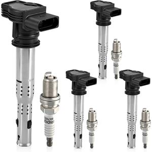 UF575 Ignition Coil Pack and Iridium Spark Plugs Set of 4 Compatible with Audi A3 A4 A5 Q3 Q5 RS4 Volkswagen Beetle Jetta Golf Seat Altea Leon 20042018 2.0L 4.2L Replaces#UF529,C1627, XP3922