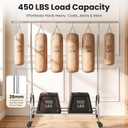 Upgraded 100% Stainless Steel Heavy Duty Clothing Rack, 450 LBS Load Capacity Extendable Adjustable Rolling Clothing Rack with Larger Sturdy Wheels & Shelves, Portable Hanging Closet Rack