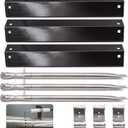 Grill Parts for Chargriller 5050, 3001, 3008, 3030, 4000, 5252, 5650,Heat Plate Replacement Parts for King Griller Shield Tent Deflector (black-3pcs with Burner Tubes, Ignitor, Hanger Brackets)