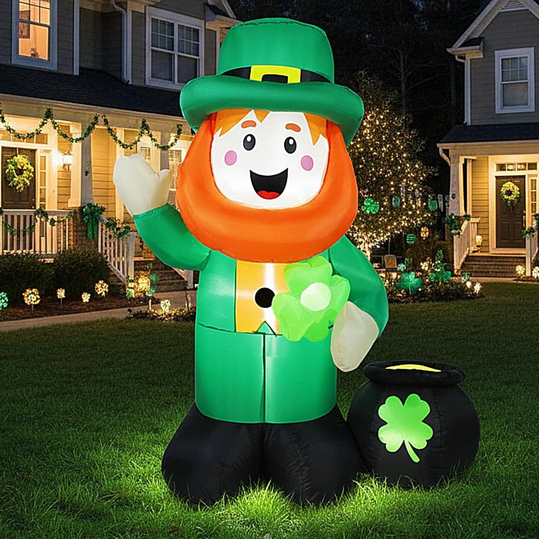 LETIME 5FT St. Patricks Day Inflatable Outdoor Decorations LED Lighted St. Patricks Day Blow up Inflatable Leprechaun Raising a Hand in Greeting for Irish Day Yard Garden Lawn Decor